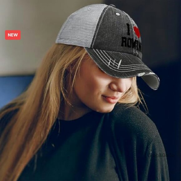 Vintage Distressed Trucker Cap Embroidered Rowing Heart Sporty Retro Fit - Picture 3 of 8